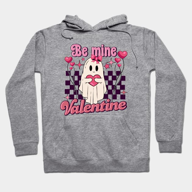 Be Mine, Valentine's day Pink Cute Ghost Checkered Hoodie by JDVNart